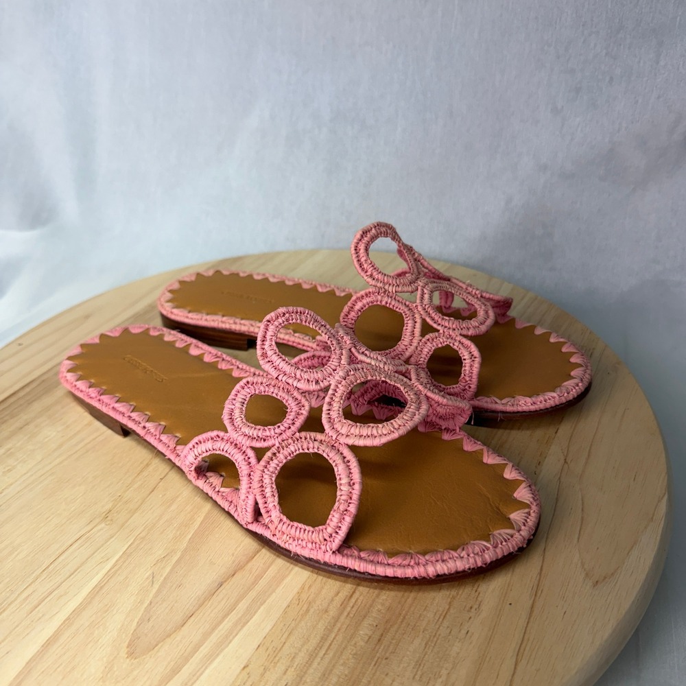 CARRIE FORBES Pink Raffia Woven Ring Slide Sandals 41